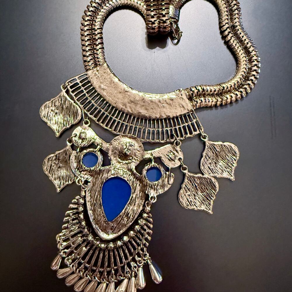 Statement Boho Ethnic Tribal Silver Tone Necklace - Picture 7 of 10